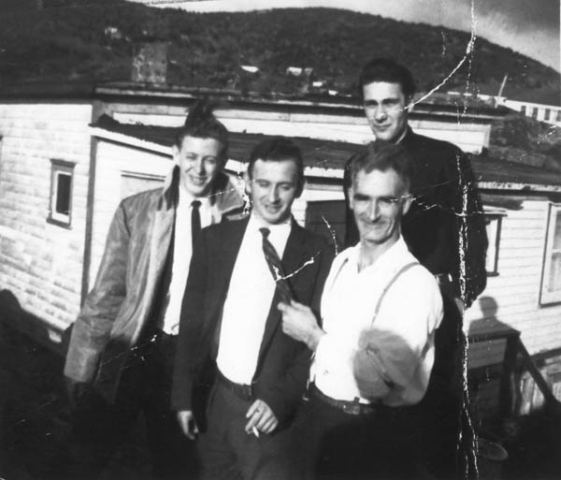 370: l-r front Francis Bishop, Francis Barry, Peter Kerrivan, ? Taylor in back. (1963) [courtesy of  Madonna (Bishop) Mulrooney]  - Francis son of Ambrose Bishop &amp;amp; Mary Mulrooney; Francis son of Thomas Barry &amp;amp; Catherine  Corrigan; Peter son of Joseph Kerrivan &amp;amp; Anna Ryan, married Cecilia Cheeseman